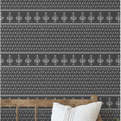 Papel de Parede Floral Listrado Dabu - Estilo Asiático, Autoadesivo, Revestimento, DIY Fácil para Quarto e Sala - Cinza - S4Sassy 63,5 cm (L) × 914,4 cm (C) / Cinza - Vinil Texturizado