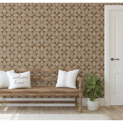 Papel de Parede Vinílico Autoadesivo, Estampa Floral Dot Blossom, Impermeável, Marrom, Removível, para Quartos e Salas - S4Sassy 63,5 cm (L) × 152,4 cm (C) / Marrom - Vinil Texturizado