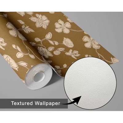 Papel de Parede Autoadesivo Removível Floral Esboçado, Mural Instantâneo Marrom para Quarto, Banheiro, Lavanderia, Closet - S4Sassy 63,5 cm (L) × 304,8 cm (C) / Marrom - Vinil Texturizado