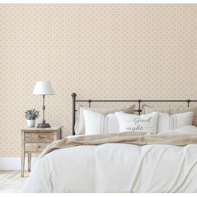 Adesivo de Parede Removível Floral Miúdo Xadrezado Estilo Asiático para Banheiro, Lavanderia e Closet - Vinílico Bege - S4Sassy 63,5 cm (L) × 914,4 cm (C) / Bege - Vinil Liso