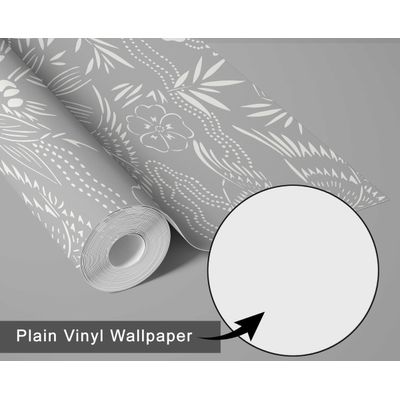 Papel de Parede Botânico Branco, Estilo Asiático, Vinil Autoadesivo, Fácil DIY para Quarto e Sala - Cinza - S4Sassy 63,5 cm (L) × 914,4 cm (C) / Cinza - Vinil Texturizado