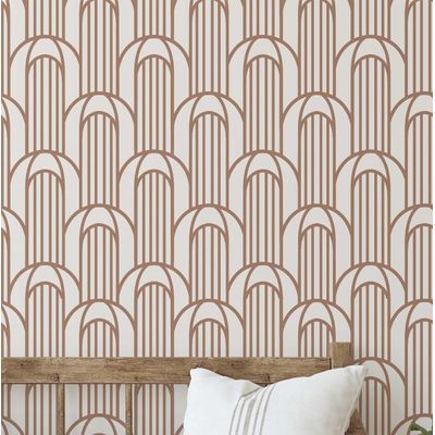 Papel de Parede Autoadesivo Arco Geométrico em Vinil Removível Marrom para Quarto, Banheiro, Lavanderia, Interior de Closet - S4Sassy 63,5 cm (L) × 914,4 cm (C) / Marrom - Vinil Texturizado