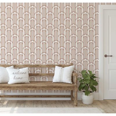 Papel de Parede Autoadesivo Arco Geométrico em Vinil Removível Marrom para Quarto, Banheiro, Lavanderia, Interior de Closet - S4Sassy 63,5 cm (L) × 914,4 cm (C) / Marrom - Vinil Texturizado