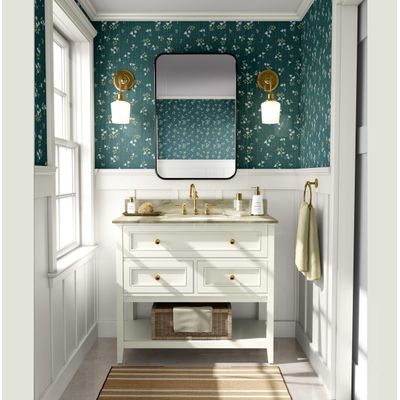Papel de Parede Autoadesivo Removível Floral Petite Midnight, Mural Instantâneo Verde para Quarto, Banheiro, Lavanderia, Closet - S4Sassy 63,5 cm (L) × 304,8 cm (C) / Verde - Vinil Texturizado