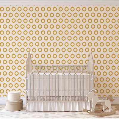Papel de Parede Vinílico Autoadesivo Ikat Circular Urbano Impermeável - Amarelo, Removível para Quarto, Sala e Ambientes Alugados - S4Sassy 63,5 cm (L) × 304,8 cm (C) / Amarelo - Vinil Texturizado