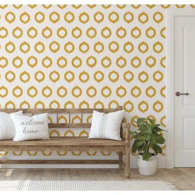Papel de Parede Vinílico Autoadesivo Ikat Circular Urbano Impermeável - Amarelo, Removível para Quarto, Sala e Ambientes Alugados - S4Sassy 63,5 cm (L) × 304,8 cm (C) / Amarelo - Vinil Texturizado
