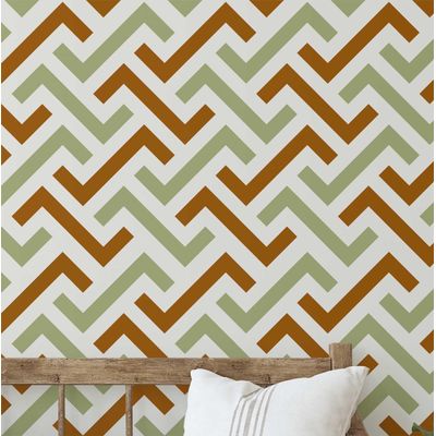 Papel de Parede Autoadesivo Zigzag Labirinto Verde, Vinil Removível DIY, Papel Contact para Parede de Entrada, Decoração Fácil - S4sassy 63,5 cm (L) × 914,4 cm (C) / Verde - Vinil Texturizado