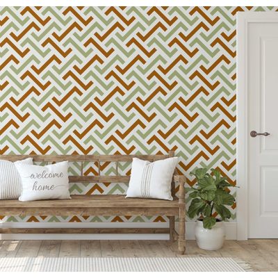 Papel de Parede Autoadesivo Zigzag Labirinto Verde, Vinil Removível DIY, Papel Contact para Parede de Entrada, Decoração Fácil - S4sassy 63,5 cm (L) × 914,4 cm (C) / Verde - Vinil Texturizado