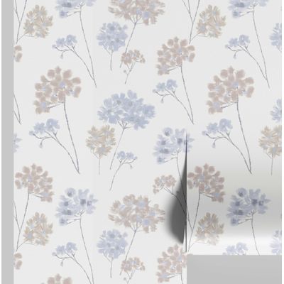 Papel de Parede Autoadesivo Instantâneo Vinil Removível Floral Pastel Mural Moderno Azul para Quarto, Banheiro, Lavanderia, Closet - S4Sassy 63,5 cm (L) × 152,4 cm (C) / Azul - Vinil Texturizado