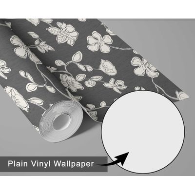 Papel de Parede Autoadesivo e Removível Floral Estilo Esboço, Mural Instantâneo Cinza para Quarto, Banheiro, Lavanderia e Closet - S4Sassy 63,5 cm (L) × 304,8 cm (C) / Cinza - Vinil Liso