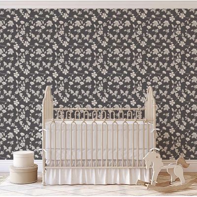 Papel de Parede Autoadesivo e Removível Floral Estilo Esboço, Mural Instantâneo Cinza para Quarto, Banheiro, Lavanderia e Closet - S4Sassy 63,5 cm (L) × 304,8 cm (C) / Cinza - Vinil Liso