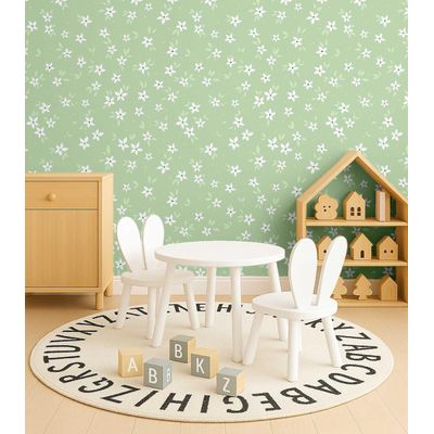 Papel de Parede Floral Verde Autoadesivo em Vinil, Fácil Aplicação para Quarto Infantil e Sala de Brincar - S4Sassy 63,5 cm (L) × 304,8 cm (C) / Verde - Vinil Liso