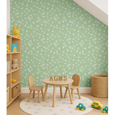Papel de Parede Floral Verde Autoadesivo em Vinil, Fácil Aplicação para Quarto Infantil e Sala de Brincar - S4Sassy 63,5 cm (L) × 304,8 cm (C) / Verde - Vinil Liso