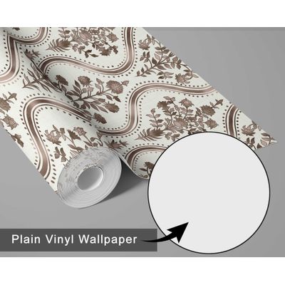 Papel de Parede Floral com Motivos Reais Estilo Asiático Vinil Autoadesivo Revestimento Fácil DIY Quarto Sala - Marrom - S4Sassy 63,5 cm (L) × 609,6 cm (C) / Marrom - Vinil Liso