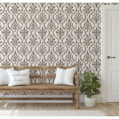 Papel de Parede Floral com Motivos Reais Estilo Asiático Vinil Autoadesivo Revestimento Fácil DIY Quarto Sala - Marrom - S4Sassy 63,5 cm (L) × 609,6 cm (C) / Marrom - Vinil Liso