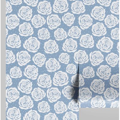 Papel de Parede Vinil Autoadesivo Estampa de Rosas Rabiscadas Chic Urbano Azul Impermeável Removível para Quartos e Sala, Aluguel - S4Sassy 63,5 cm (L) × 609,6 cm (C) / Azul - Vinil Liso