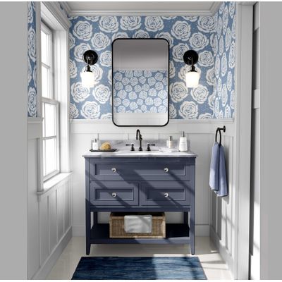 Papel de Parede Vinil Autoadesivo Estampa de Rosas Rabiscadas Chic Urbano Azul Impermeável Removível para Quartos e Sala, Aluguel - S4Sassy 63,5 cm (L) × 609,6 cm (C) / Azul - Vinil Liso