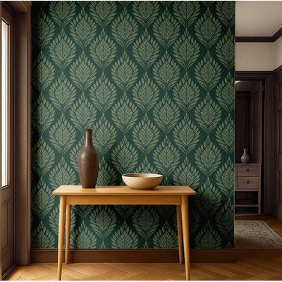 Papel de Parede Motivo de Folhas, Estilo Asiático, Vinílico Autoadesivo, Decorativo Fácil DIY para Quarto, Sala e Ambientes, Verde - S4Sassy 63,5 cm (L) × 609,6 cm (C) / Verde - Vinil Liso