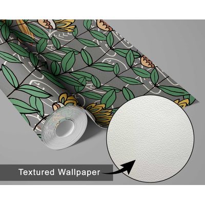 Papel de Parede Autoadesivo Boho Floral Retrô Vinílico Impermeável Cinza Removível Apto para Inquilinos Quarto e Sala de Jantar - S4Sassy 63,5 cm (L) × 152,4 cm (C) / Cinza - Vinil Texturizado