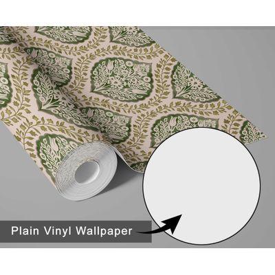 Papel de Parede Floral Estilo Asiático, Vinil Autoadesivo Decorativo, Instalação DIY Fácil para Quarto, Sala e Ambientes - Verde - S4Sassy 63,5 cm (L) × 152,4 cm (C) / Verde - Vinil Texturizado