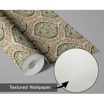 Papel de Parede Floral Estilo Asiático, Vinil Autoadesivo Decorativo, Instalação DIY Fácil para Quarto, Sala e Ambientes - Verde - S4Sassy 63,5 cm (L) × 152,4 cm (C) / Verde - Vinil Texturizado