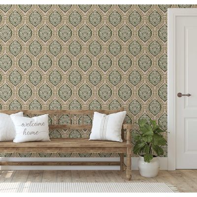 Papel de Parede Floral Estilo Asiático, Vinil Autoadesivo Decorativo, Instalação DIY Fácil para Quarto, Sala e Ambientes - Verde - S4Sassy 63,5 cm (L) × 152,4 cm (C) / Verde - Vinil Texturizado