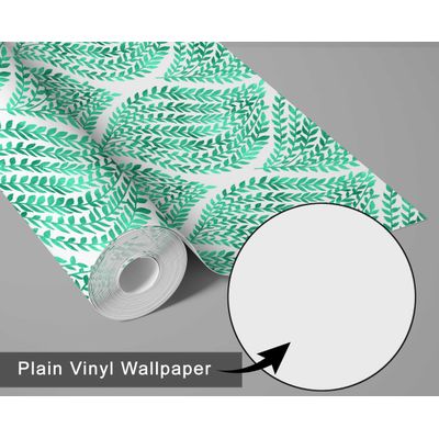 Papel de Parede Verde com Folhas em Gota — Botânico Monocromático, Vinílico Autoadesivo, DIY Fácil para Quarto e Sala - S4Sassy 63,5 cm (L) × 914,4 cm (C) / Verde - Vinil Texturizado