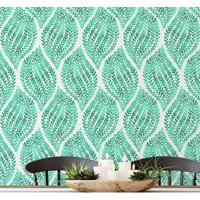 Papel de Parede Verde com Folhas em Gota — Botânico Monocromático, Vinílico Autoadesivo, DIY Fácil para Quarto e Sala - S4Sassy 63,5 cm (L) × 914,4 cm (C) / Verde - Vinil Texturizado