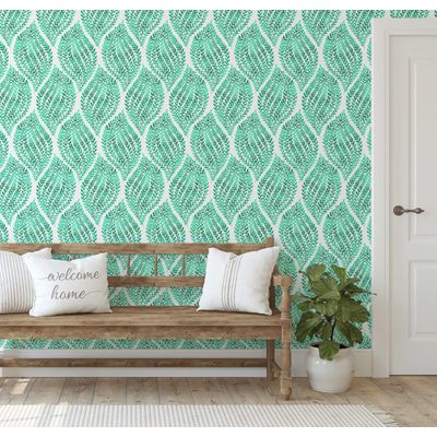 Papel de Parede Verde com Folhas em Gota — Botânico Monocromático, Vinílico Autoadesivo, DIY Fácil para Quarto e Sala - S4Sassy 63,5 cm (L) × 914,4 cm (C) / Verde - Vinil Texturizado