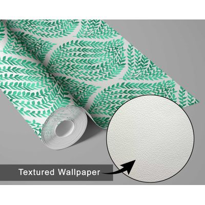 Papel de Parede Verde com Folhas em Gota — Botânico Monocromático, Vinílico Autoadesivo, DIY Fácil para Quarto e Sala - S4Sassy 63,5 cm (L) × 914,4 cm (C) / Verde - Vinil Texturizado