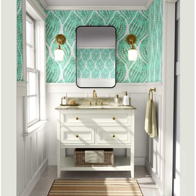 Papel de Parede Verde com Folhas em Gota — Botânico Monocromático, Vinílico Autoadesivo, DIY Fácil para Quarto e Sala - S4Sassy 63,5 cm (L) × 914,4 cm (C) / Verde - Vinil Texturizado