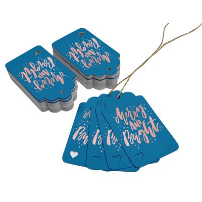 Etiquetas de Papel para Lembrancinhas de Natal 'Merry and Bright' com Foil para Pendurar - Inkdotpot 100 Etiquetas Metalizadas / Azul - Ouro Rosé