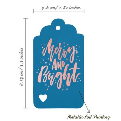 Etiquetas de Papel para Lembrancinhas de Natal 'Merry and Bright' com Foil para Pendurar - Inkdotpot 100 Etiquetas Metalizadas / Azul - Ouro Rosé