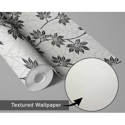Papel de Parede Autoadesivo Removível com Estampa de Folhas Cinza — para Entrada e Escritório, Solução - S4sassy 63,5 cm (L) × 914,4 cm (C) / Cinza - Vinil Texturizado