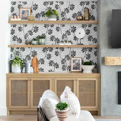 Papel de Parede Autoadesivo Removível com Estampa de Folhas Cinza — para Entrada e Escritório, Solução - S4sassy 63,5 cm (L) × 914,4 cm (C) / Cinza - Vinil Texturizado