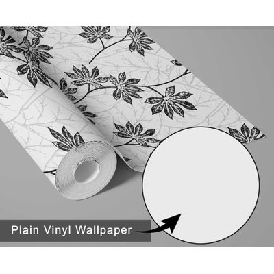 Papel de Parede Autoadesivo Removível com Estampa de Folhas Cinza — para Entrada e Escritório, Solução - S4sassy 63,5 cm (L) × 914,4 cm (C) / Cinza - Vinil Texturizado