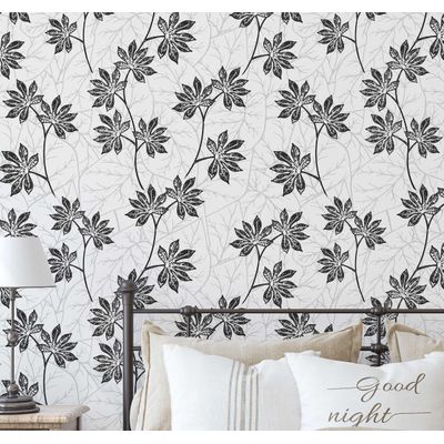 Papel de Parede Autoadesivo Removível com Estampa de Folhas Cinza — para Entrada e Escritório, Solução - S4sassy 63,5 cm (L) × 914,4 cm (C) / Cinza - Vinil Texturizado