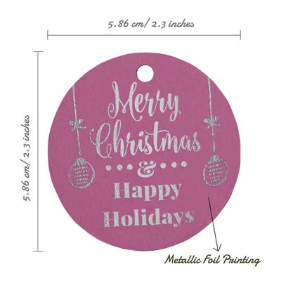 Etiquetas de Papel Metalizadas para Artesanato e Lembrancinhas Pendentes Feliz Natal & Boas Festas - Inkdotpot 100 Etiquetas Metalizadas / Rosa - Prata