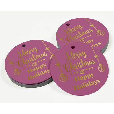 Etiquetas de Papel Metalizadas para Artesanato e Lembrancinhas Pendentes Feliz Natal & Boas Festas - Inkdotpot 100 Etiquetas Metalizadas / Rosa - Prata