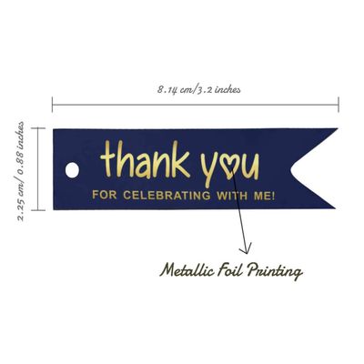 Etiqueta Pingente de Garrafa 'Obrigado por Celebrar Comigo' para Lembrancinha de Aniversário, Metalizado - Inkdotpot 50 Etiquetas Metalizadas / Azul - Prata