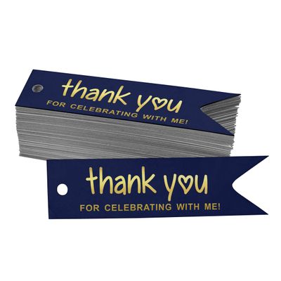 Etiqueta Pingente de Garrafa 'Obrigado por Celebrar Comigo' para Lembrancinha de Aniversário, Metalizado - Inkdotpot 50 Etiquetas Metalizadas / Azul - Prata