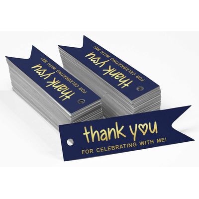 Etiqueta Pingente de Garrafa 'Obrigado por Celebrar Comigo' para Lembrancinha de Aniversário, Metalizado - Inkdotpot 50 Etiquetas Metalizadas / Azul - Prata