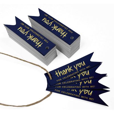 Etiqueta Pingente de Garrafa 'Obrigado por Celebrar Comigo' para Lembrancinha de Aniversário, Metalizado - Inkdotpot 50 Etiquetas Metalizadas / Azul - Prata