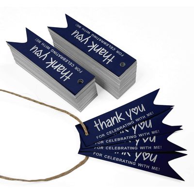Etiqueta Pingente de Garrafa 'Obrigado por Celebrar Comigo' para Lembrancinha de Aniversário, Metalizado - Inkdotpot 50 Etiquetas Metalizadas / Azul - Prata