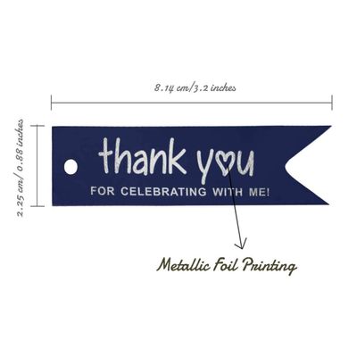 Etiqueta Pingente de Garrafa 'Obrigado por Celebrar Comigo' para Lembrancinha de Aniversário, Metalizado - Inkdotpot 50 Etiquetas Metalizadas / Azul - Prata