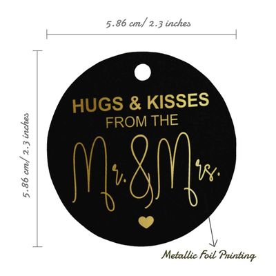 Tags para Pendurar em Papel Metalizado Hugs & Kisses para Lembrancinhas de Casamento - Inkdotpot 100 Etiquetas Metalizadas / Preto - Dourado