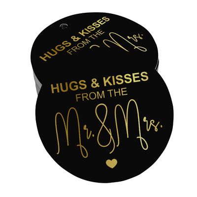 Tags para Pendurar em Papel Metalizado Hugs & Kisses para Lembrancinhas de Casamento - Inkdotpot 100 Etiquetas Metalizadas / Preto - Dourado