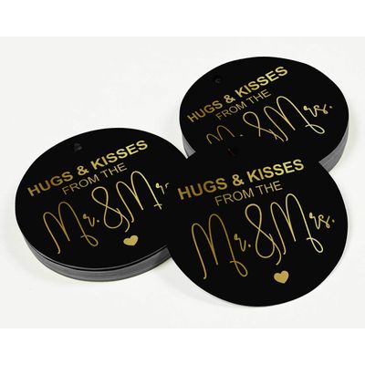 Tags para Pendurar em Papel Metalizado Hugs & Kisses para Lembrancinhas de Casamento - Inkdotpot 100 Etiquetas Metalizadas / Preto - Dourado