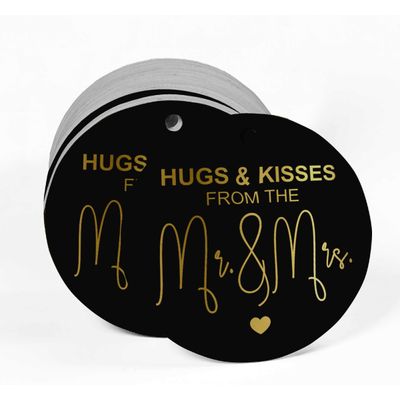 Tags para Pendurar em Papel Metalizado Hugs & Kisses para Lembrancinhas de Casamento - Inkdotpot 100 Etiquetas Metalizadas / Preto - Dourado