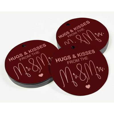 'Hugs & Kisses' Etiquetas de Papel para Lembrancinhas de Casamento com Foil Artesanal para Pendurar - Inkdotpot 100 Etiquetas Metalizadas / Vermelho - Ouro Rosé